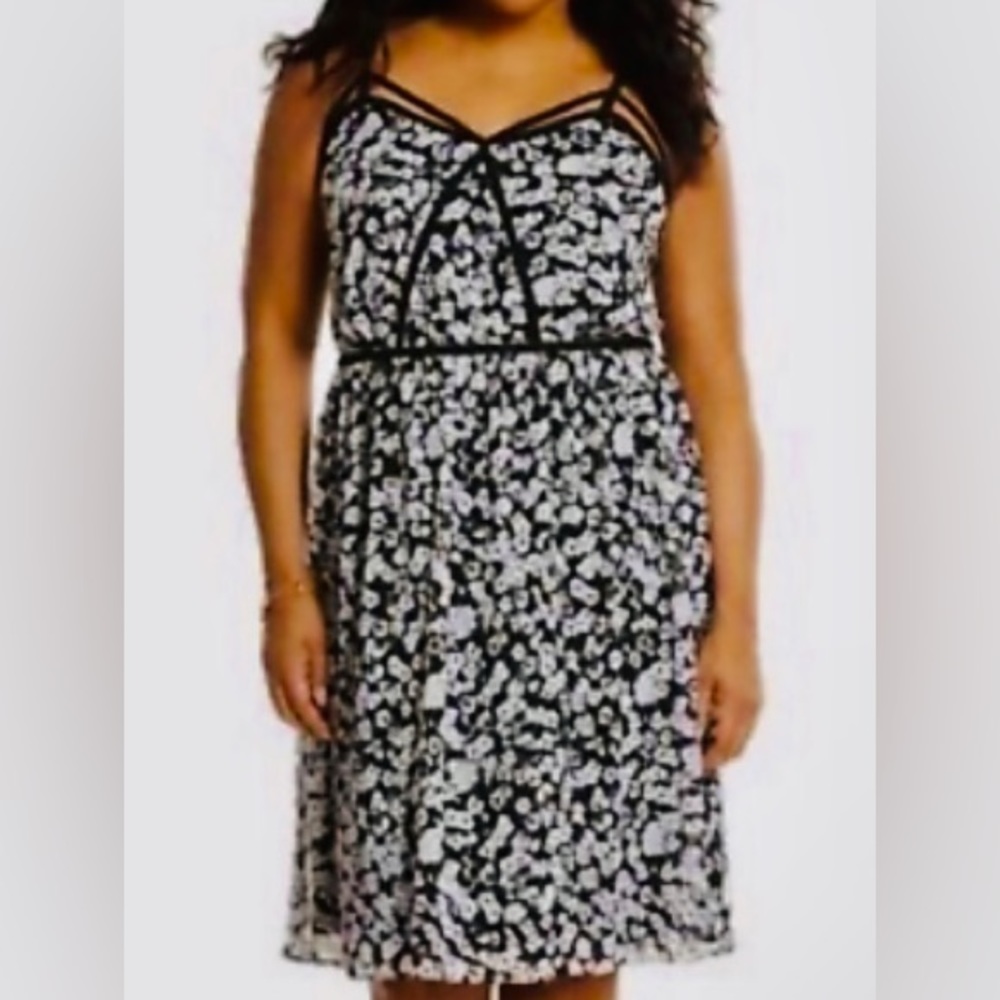 LANE BRYANT Black/White Flower Print Chiffon Sundress Straps 18/20 NEW WITH TAGS